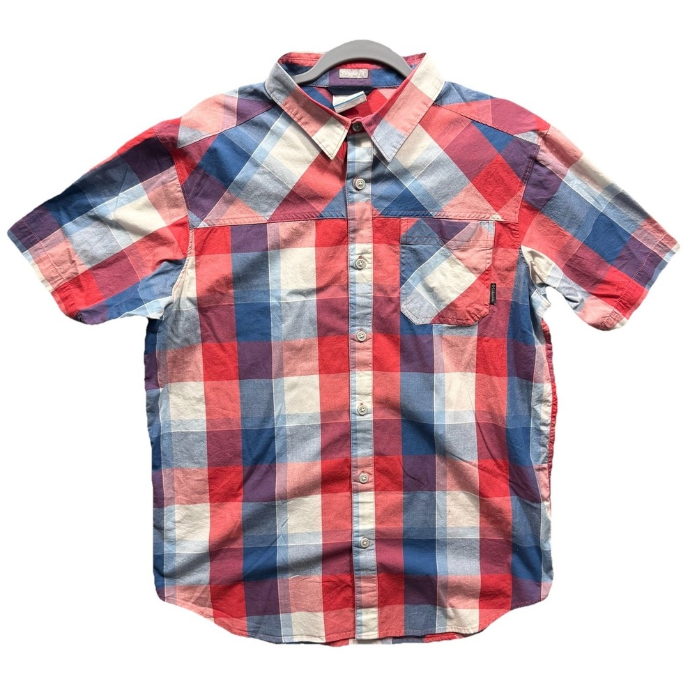 Columbia Mens Regular fit Short Sleeve Button-Up Shirt Medium Blue